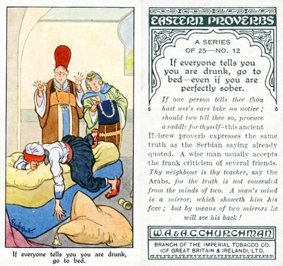 „Pokud vám všichni řeknou, že jste opilí, jděte do postele – i když jste dokonale střízliví“, 1931 (viz také 498190) od René Bull